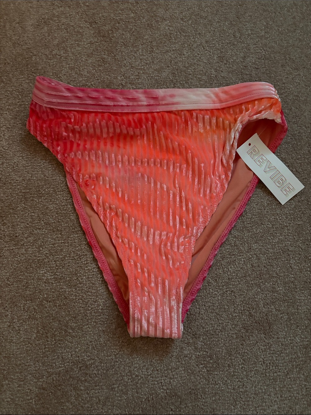 Pink-Orange Velvet Ribbed Bikini Bottom